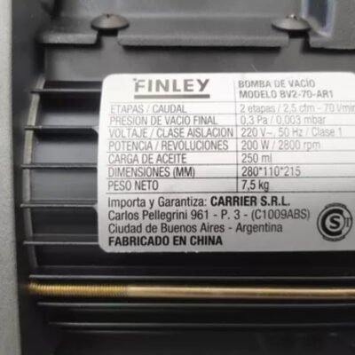 Bomba De Vacio Finley 70 L/m-2 Etapa 220v Ghg - Image 3