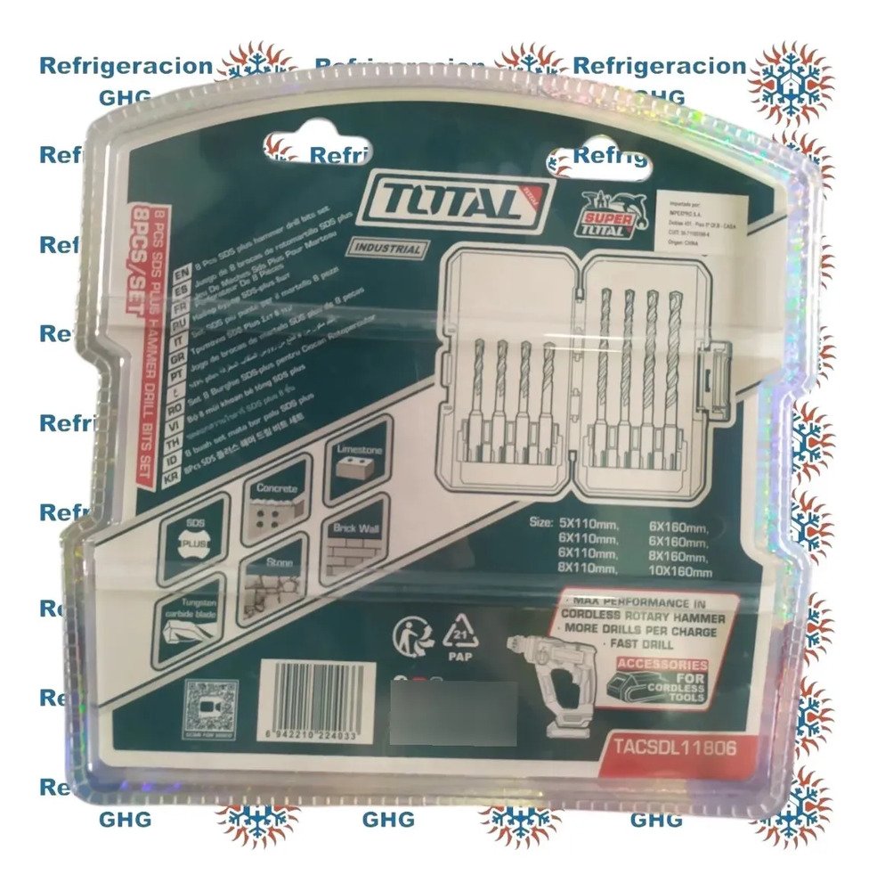 Set De 8 Mechas Sds Plus Para Rotomartillo Industrial Ghg