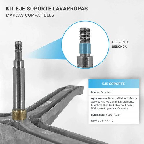 Kit Eje Lavarropas Drean Excellent Blue 6.08 7.09 7.10 Ghg