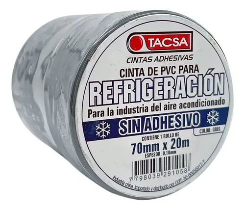 Cinta Pvc Sin Adhesivo Tacsa 70mmx20m Refrigeración Gris Ghg